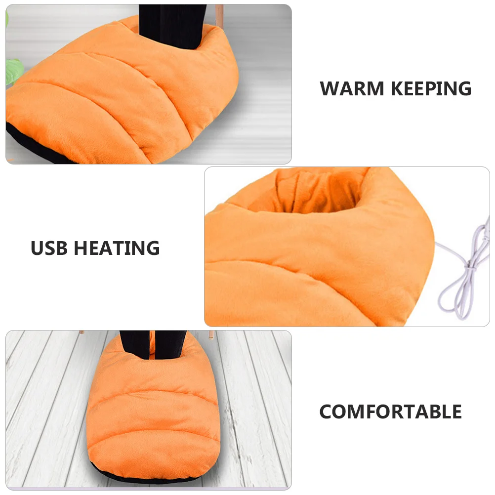 

1pc Usb Electric Foot Warmer Heated Slippers Winter Fast Heating Comfortable Office Home Use Cold Weather Orange Color