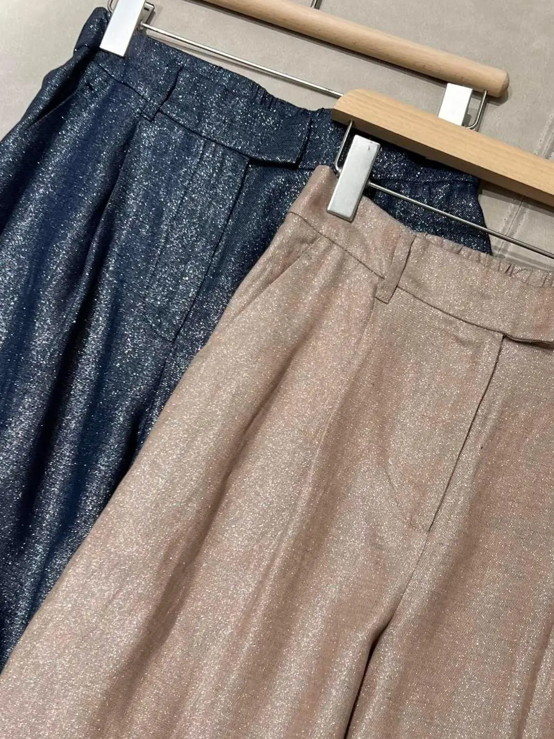 Ladies' Temperament Casual and Fashionable Sparkling Golden Silk Twill Linen Pants Long Pants