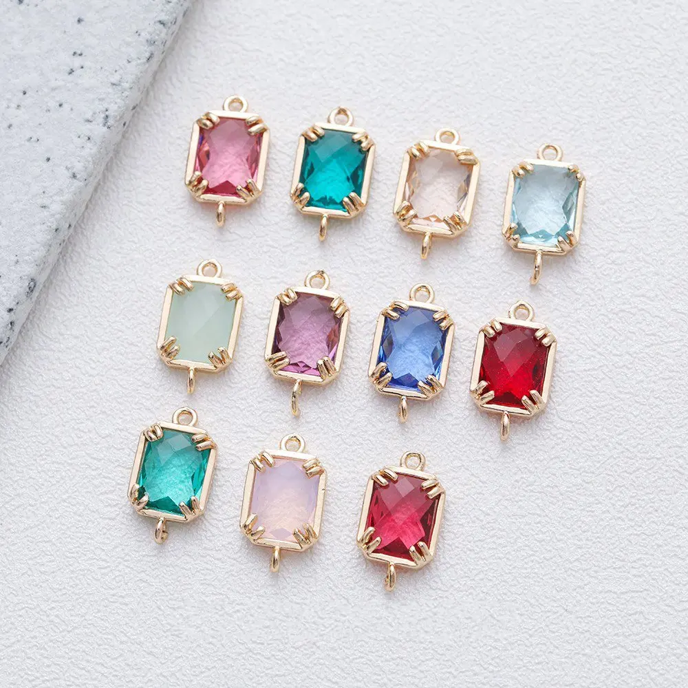 4PCS Dainty Rectangular Faceted Glass Charms Pendant for Jewelry Making Necklace Bracelet Components DIY Brass Accessories