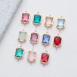 4PCS Dainty Rectangular Faceted Glass Charms Pendant for Jewelry Making Necklace Bracelet Components DIY Brass Accessories