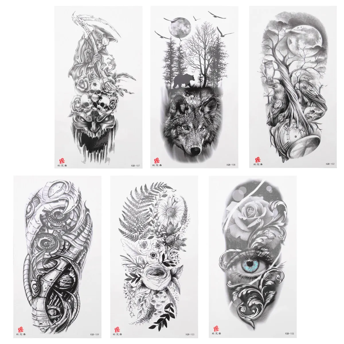 

6 Waterproof Temporary Tattoos Arm Stickers Body Art Cover Scars Fun Theme Pattern Sleeve Fake Tattoos Durability Beautiful