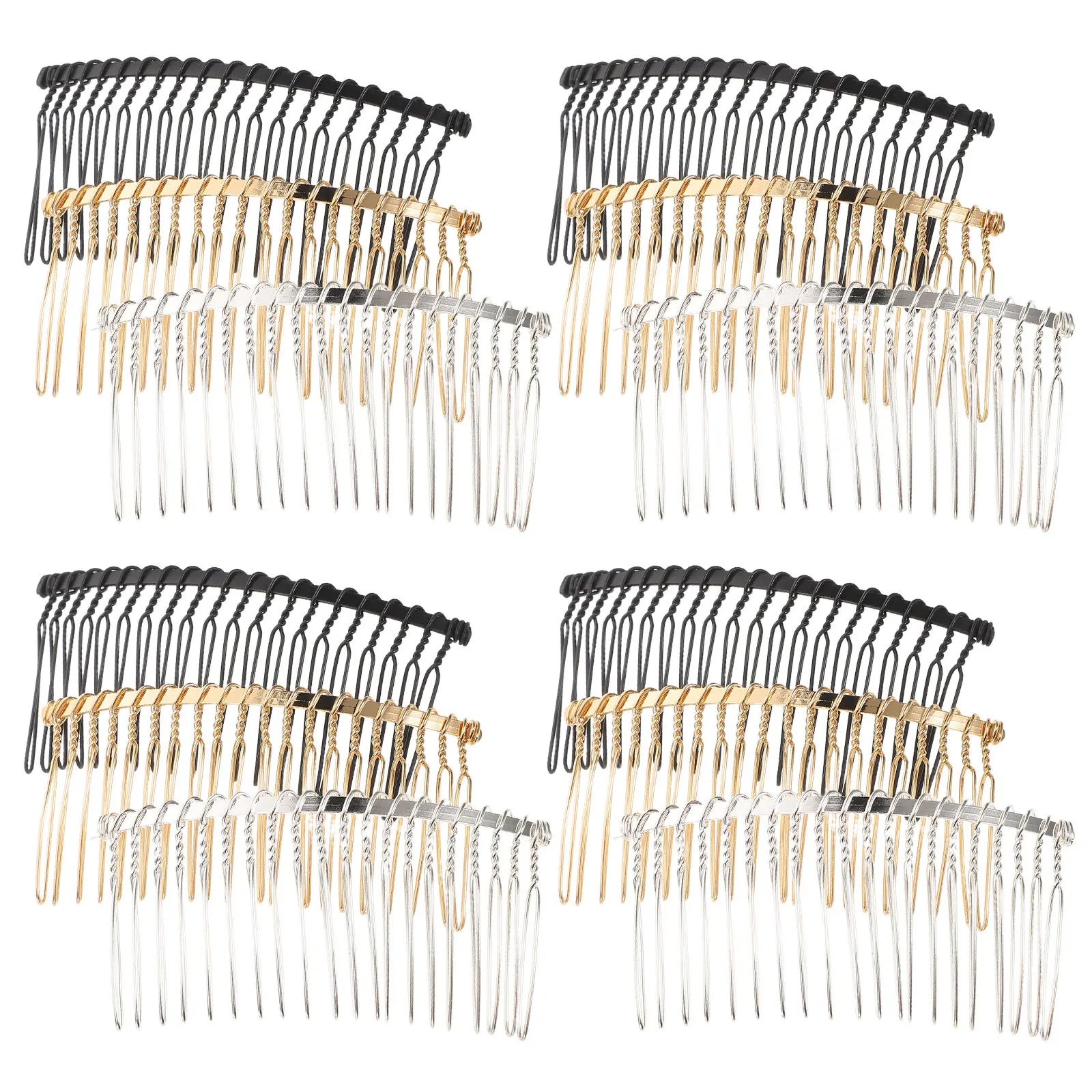 

12Pcs Metal Hair Side Combs 20 Teeth Smooth Fine Tooth Design Matte Black Gold Silver Bridal Veil Comb Updo Hairpins Hair