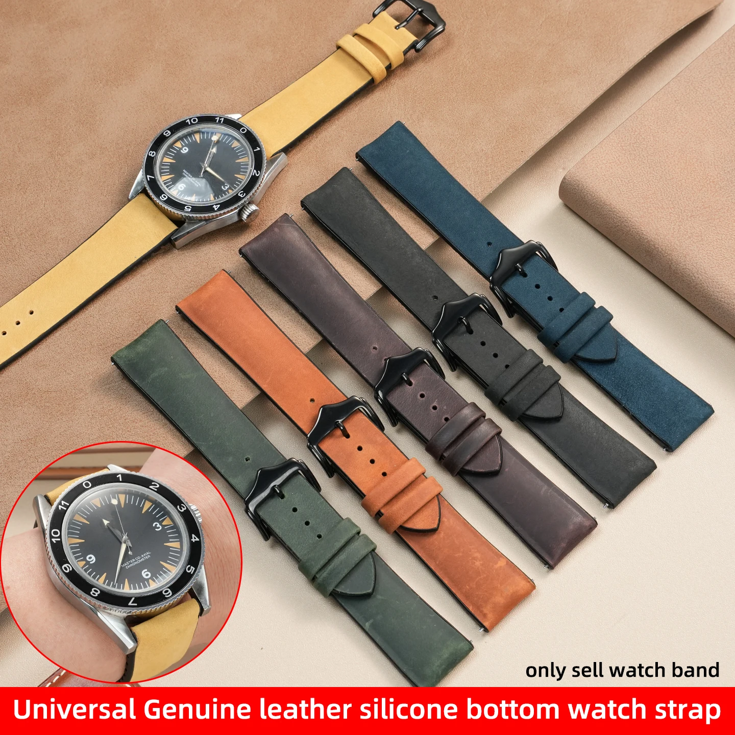 

20 22 мм быстросъемный силиконовый нижний ремешок из натуральной кожи для Tudor Rolex Omega seiko Longines Tissot Huawei ретро ремешок для часов