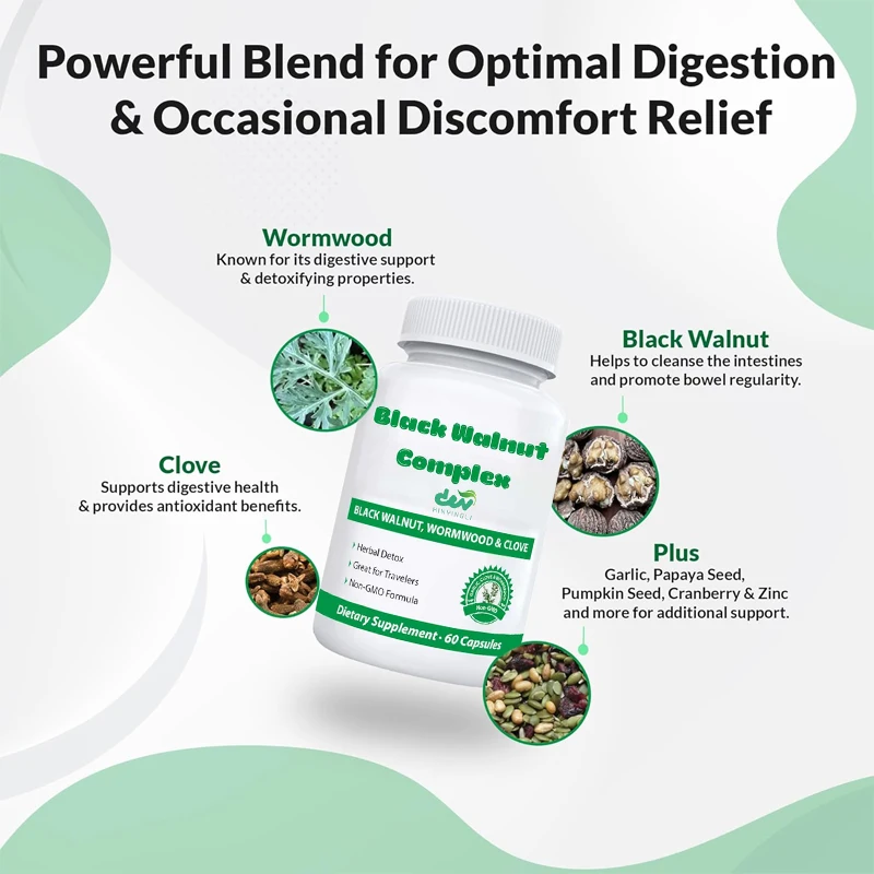 Black Walnut Cleaning Supplement | Black Walnut, Worm, Lilac, Pumpkin Seed, Garlic, Zinc,Human Intestinal Protection,60 Capsules