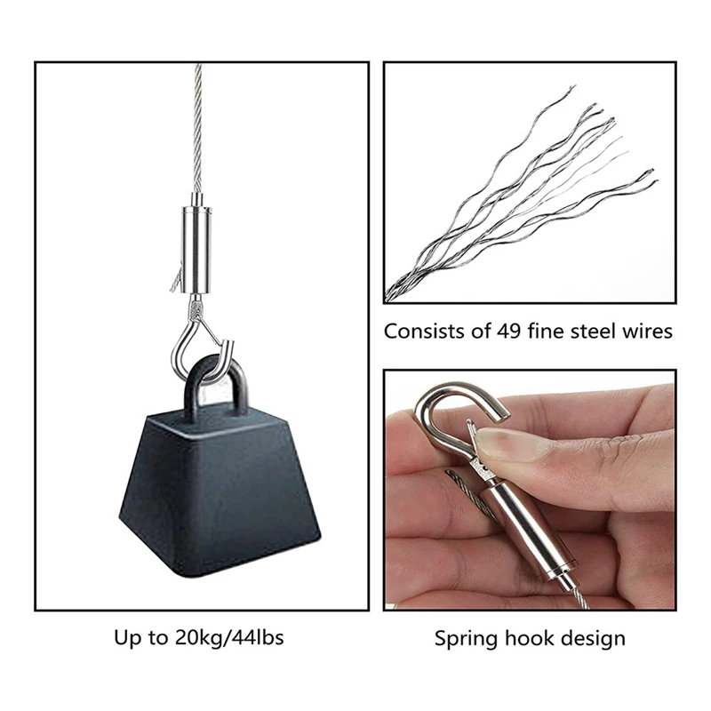 Stainless Steel Picture Hanging Wire Picture Hanging Wire 2M X1.5Mm With Hook, Picture Wire Hanging Kit