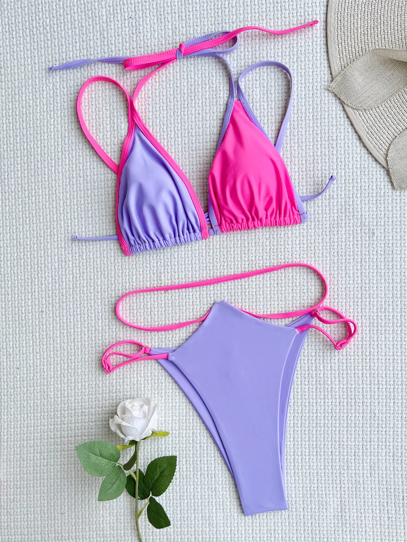 Costumi da bagno da donna 2024 Tankini da donna Costumi da bagno patchwork in tinta unita Bikini sexy senza schienale Hot Spring Costume da bagno con cinturino in due pezzi SL