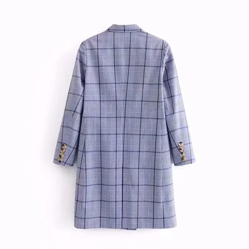 TRAFZA 2024 Autumn Winter Women Casual Windbreak Fashion Streetwear Plaid Long Coat Double Breasted Women Vintage Wind Coat