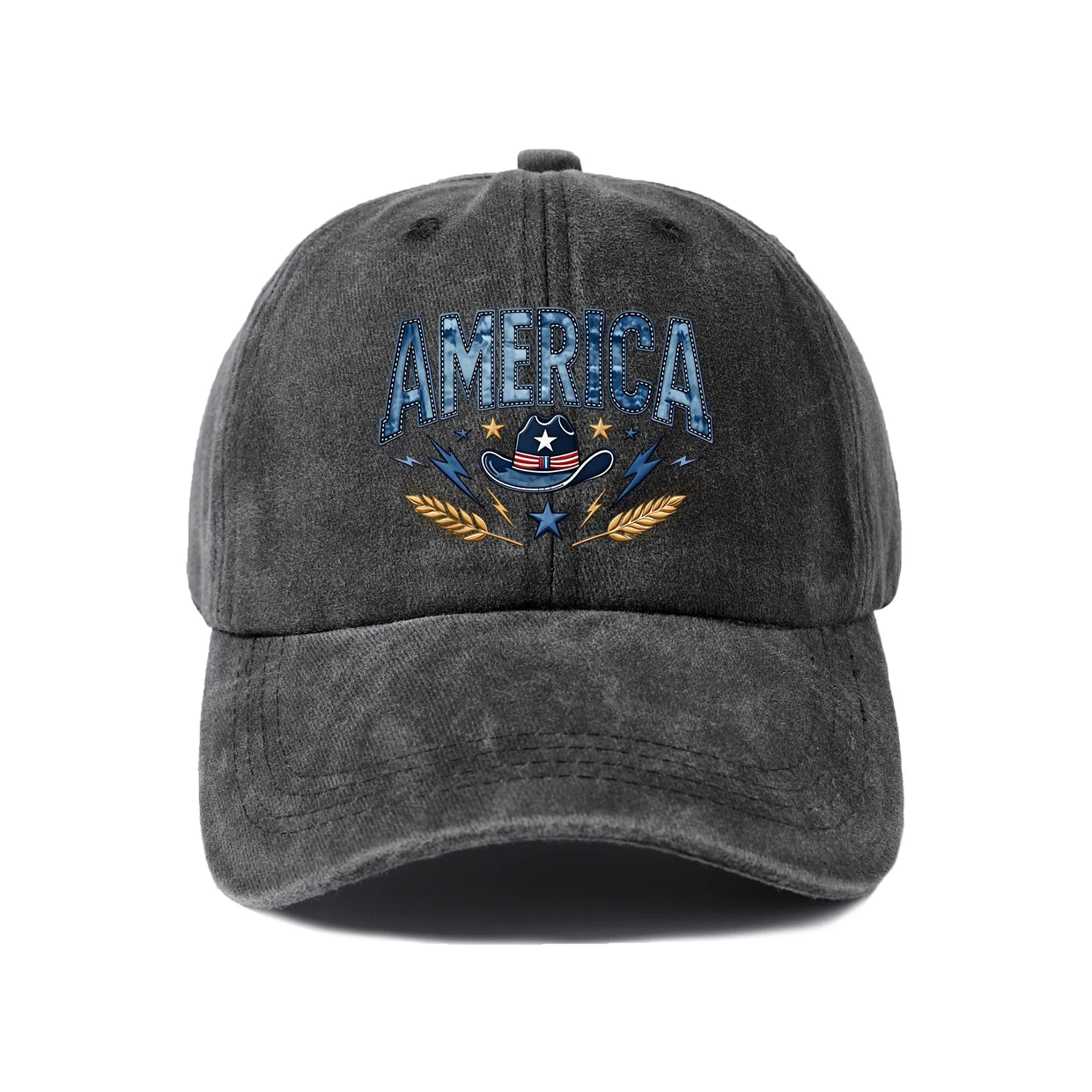 America Stars and Leaves Graphic Baseball Cap, Vintage Washed Adjustable Unisex Dad Hat, Everyday Gift
