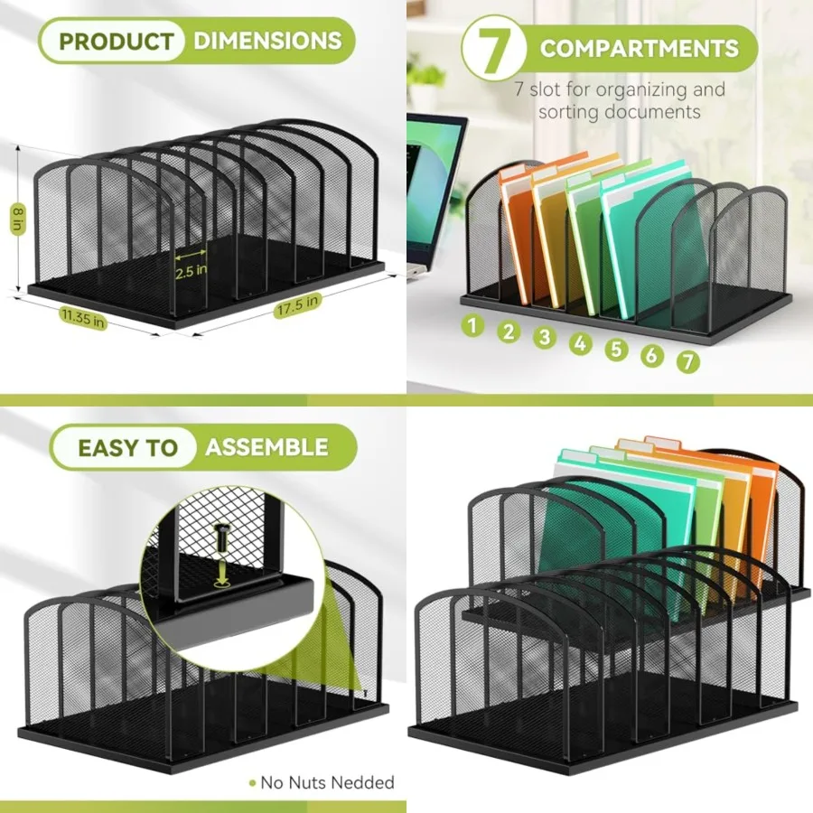 

Desk File Organizer 7 Sections Upright Mesh File Sorter Organizer for Desk, Office Organization File Holder for Home, Office an