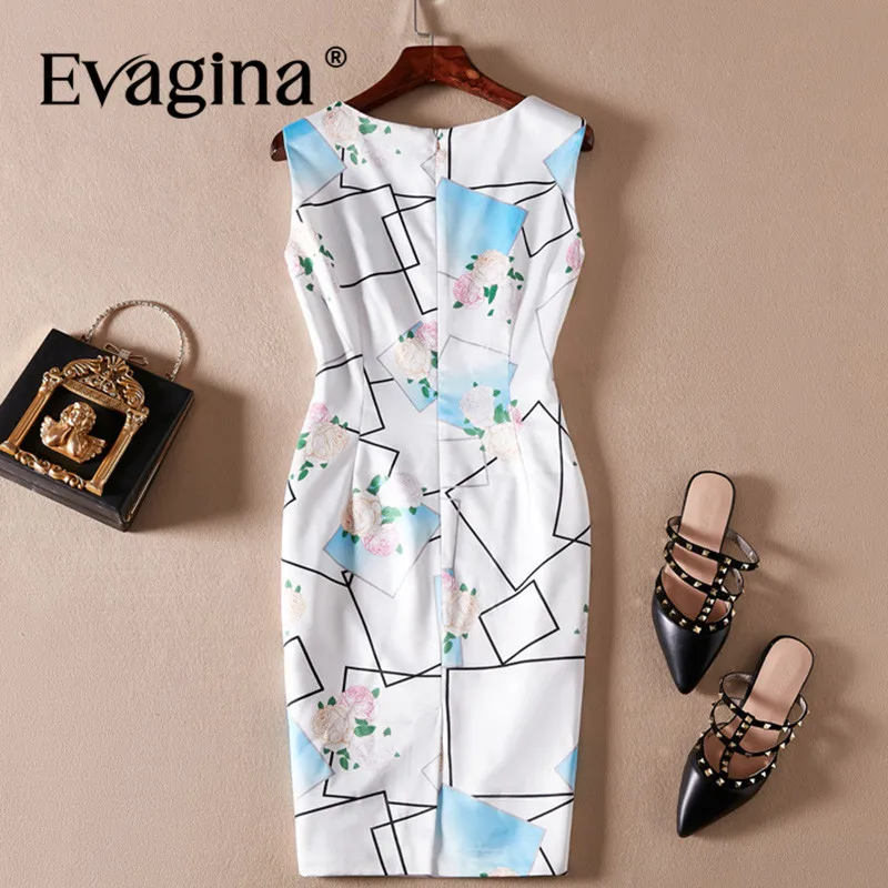 Evagina Flower Print Sleeveless Mini Dress 2024 Spring Summer New Women's Commuter White S-XXL Quality Pretty Dresses