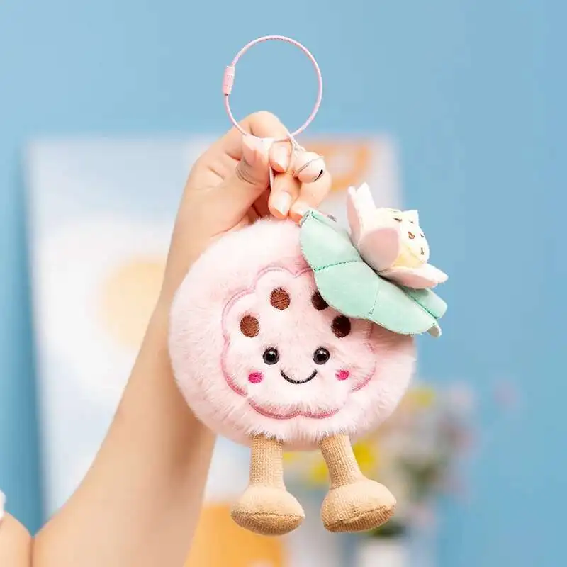 Kawaii 11CM dibujos animados simulación Anime Lotus postre pastel muñeco de peluche planta encantadora galleta colgante muñecas hechas a mano mochila regalos