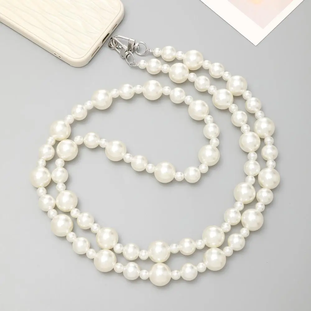 Sweet Acrylic Pearl Round Beads Mobile Phone Chain Long Crossbody Phone Bag Chain For Handmade Women Cellphone Lanyard Jewelry