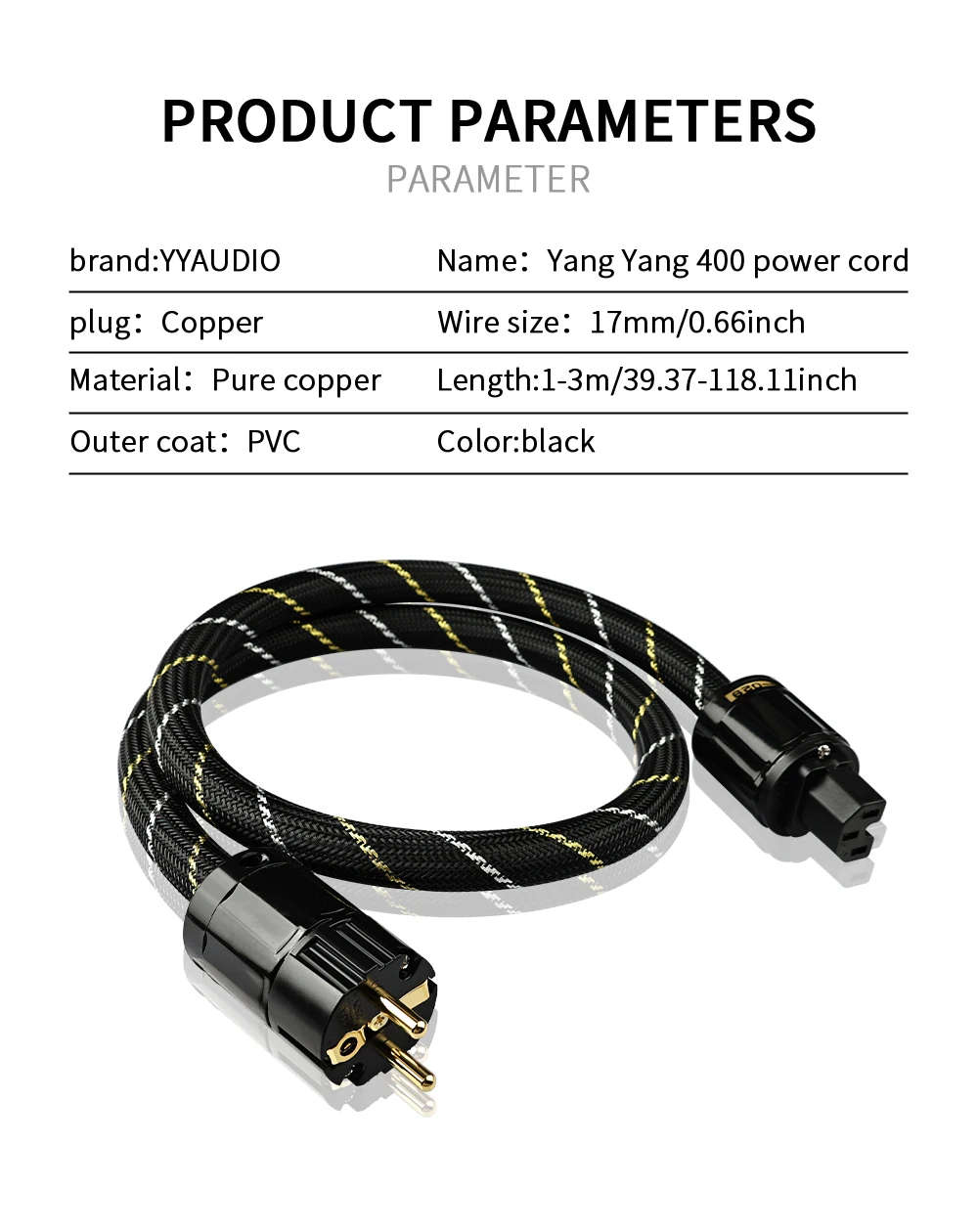 YYAUDIO HIFI-Netzkabel, hochwertige EU-/US-Standard-Steckdose mit Rhodiumbeschichtung, hochreines OCC-Kabel mit TV-Verstärkerfilter – Detail 9