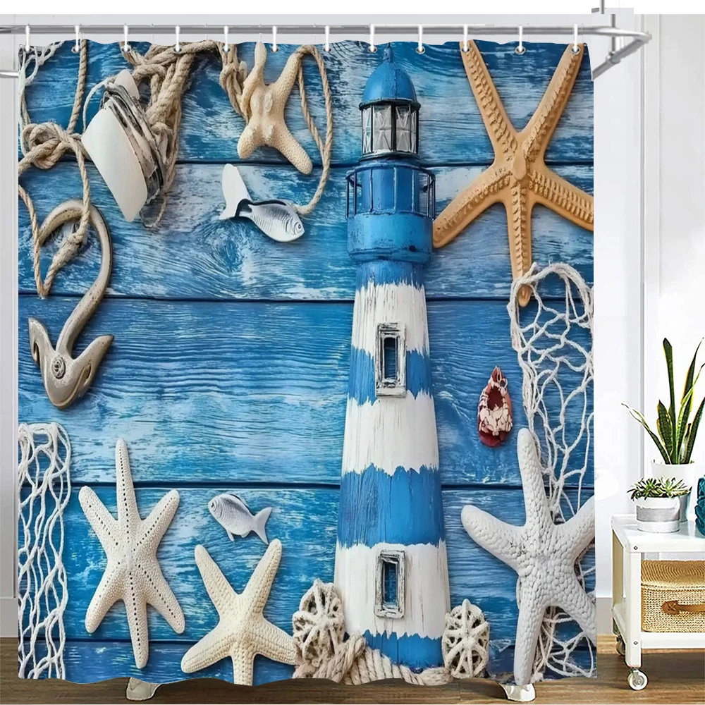 

Mediterranean style Shower Curtain Bath Curtain Blue ocean lighthouse Printed Bathroom Curtains for Home decoration curtain