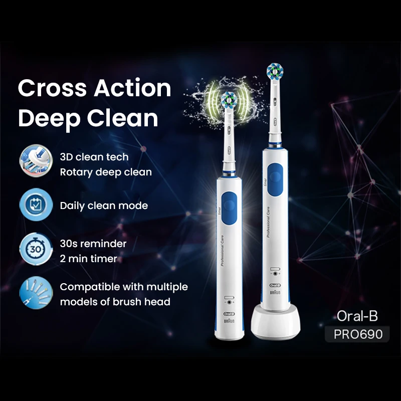 Oral B Electric Toothbrush D16 Cross Action Deep Clean Daily Oral Teeth Whitening 2 Mins Timer Adult Tooth Brush Oral B Pro 600