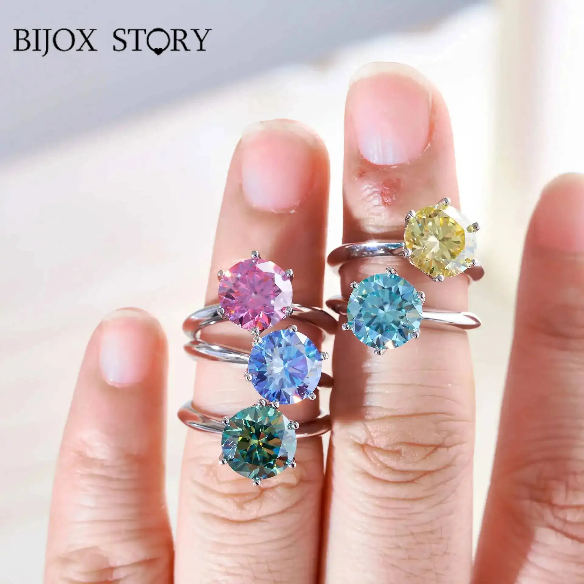 Classic D VVS1 Colorful Moissanite Rings For Women Lab Grown Diamond With GRA Engagement Wedding Female Band S925 Sliver Ring