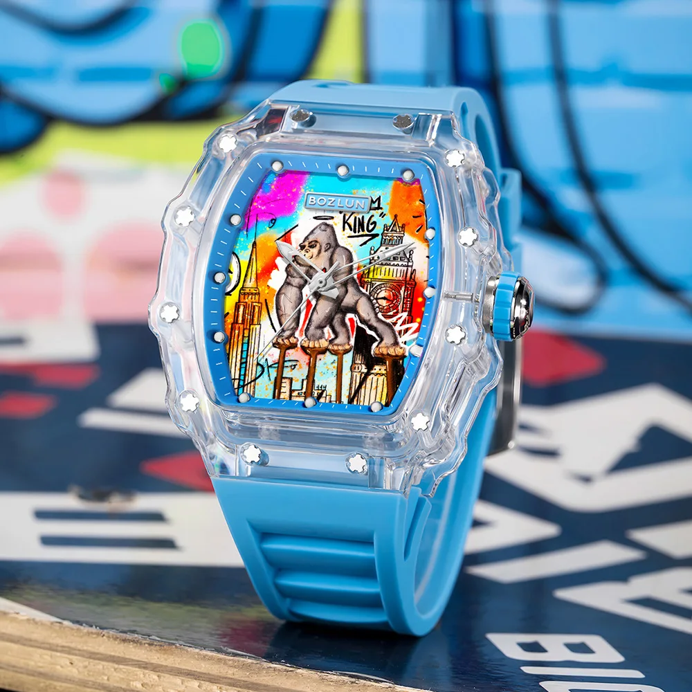 BOZLUN Casual Sports Wristwatches For Mens Women Fashion Creative Movement Mechanical Watch Personalized Comic Octopus Watches