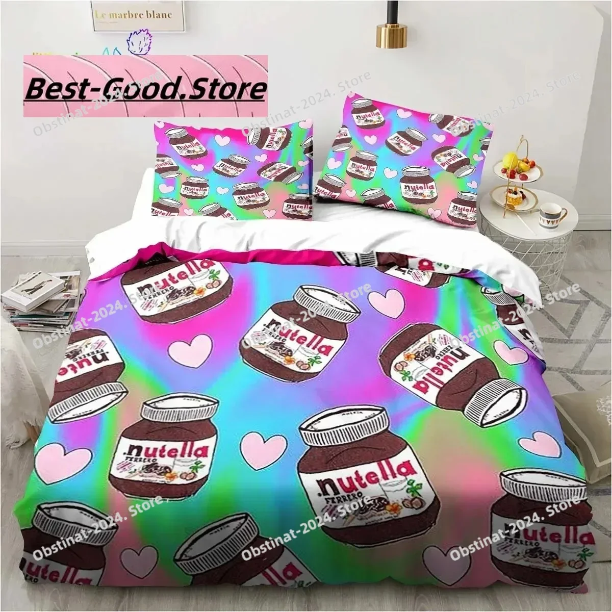 

Top Nutella Pattern Cartoon Bedding Set Single Twin Full Queen King Size Bed Set For Adult Kid Bedroom Bedding Gift