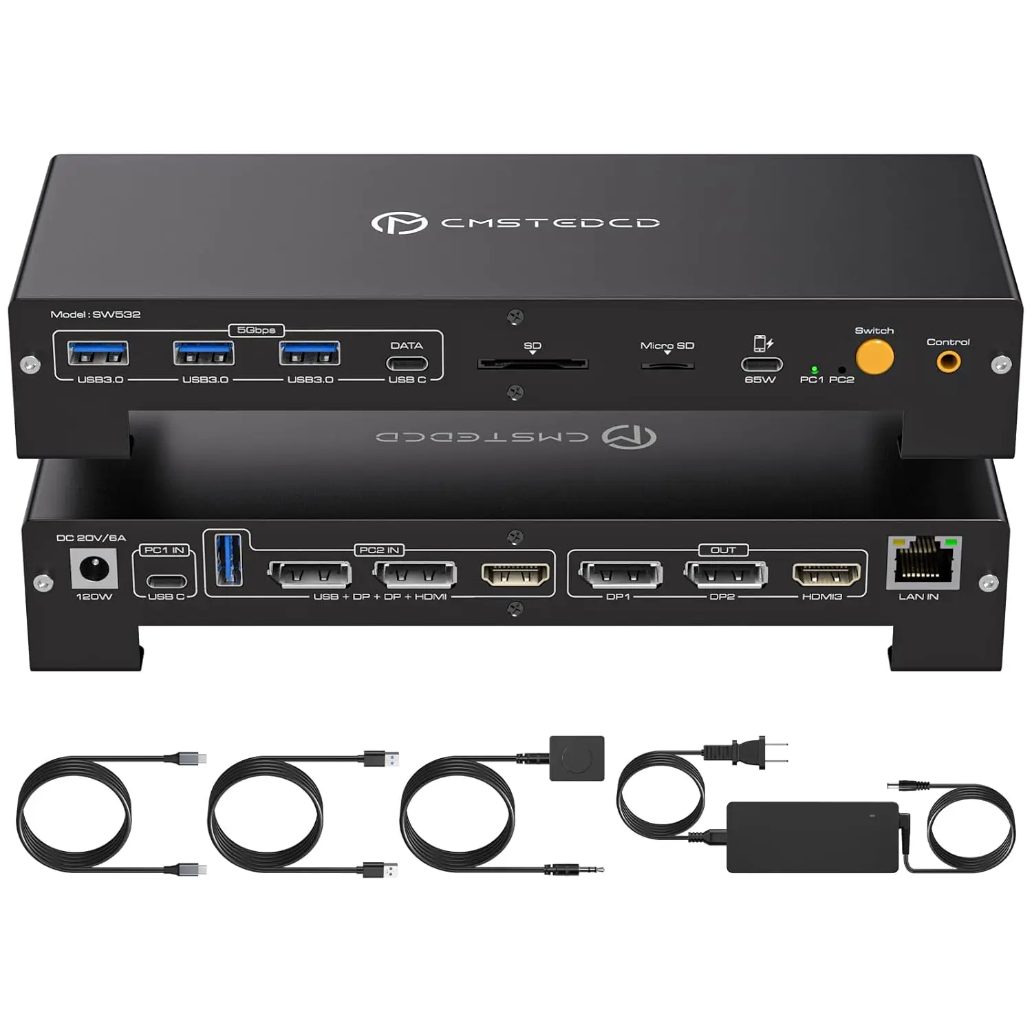 

15 in 1 USB C KVM Docking Station Switch 3 Montors 2 Computers,100W PD Charging,4K Displayport and HDMI KVM Switch for Laptop