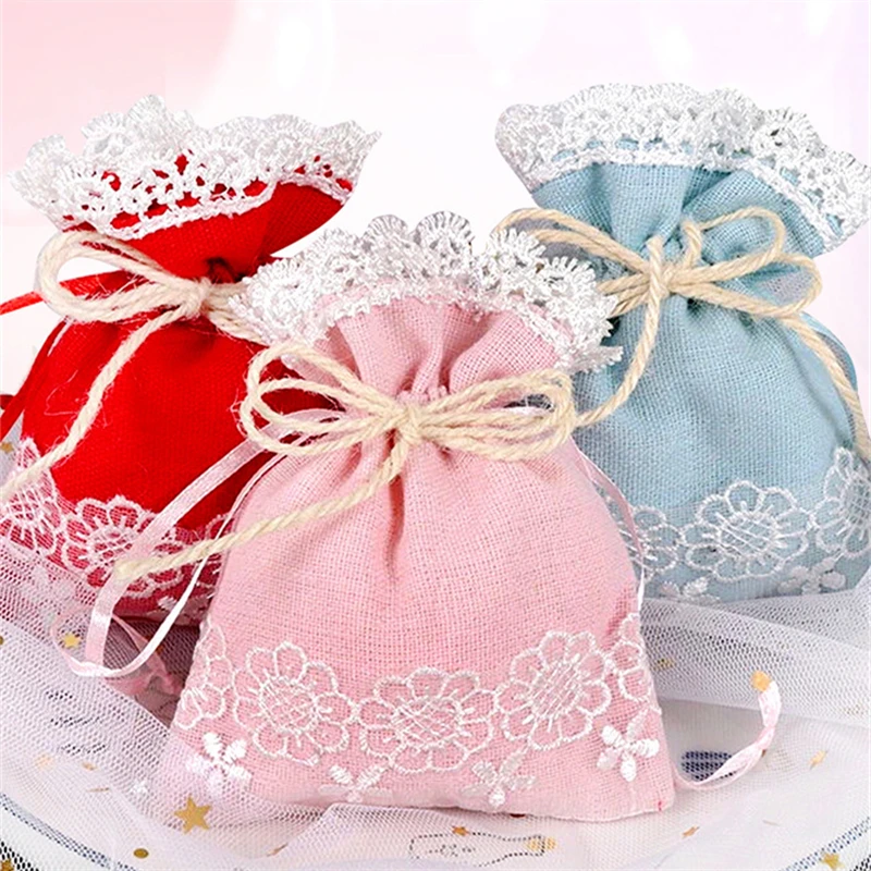 Imagem -02 - Drawstring Gift Wrapping Bolsa Saquinho de Linho de Algodão Embalagem de Doces de Casamento Criativo Cor Sólida Beam Port Decor 20 Pcs