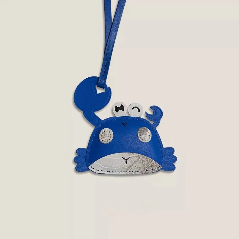 2026-cute-crab-genuine-leather-bag-charm-handmade-whimsical-exotic-leather-car-hanging-ornament-keychain