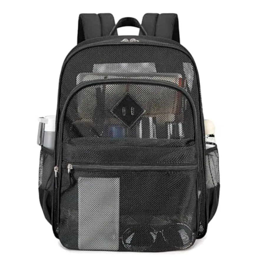 MOONBABY Mesh Backpack Heavy Duty, See Through School Backpack Transparent Bookbag for Swimming, Beach, Sports, Work, Travel