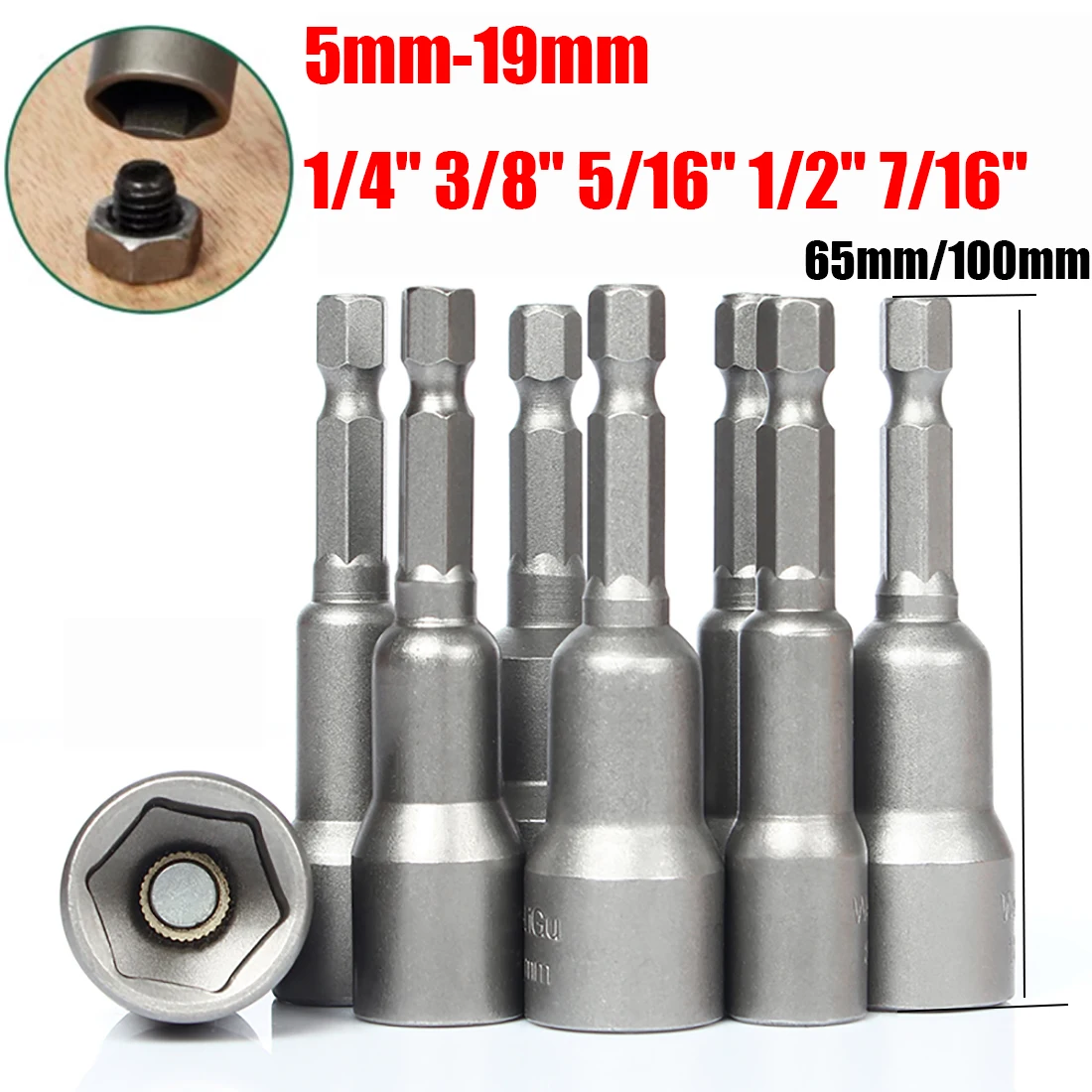 

5mm-19mm Magnetic Impact Socket Nut Screwdriver, Hex Wrench Bit Adapter, Suitable for Electric Drills and Impact Driver Socket S
