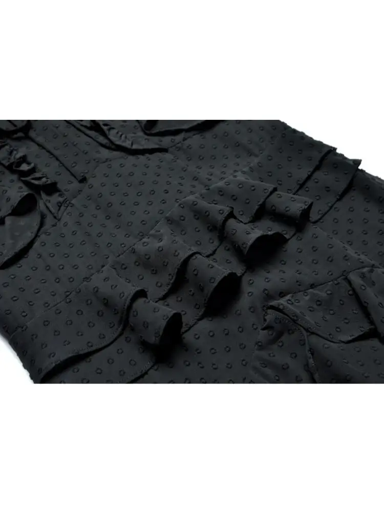 2025 departamento de verão led manga curta cintura apertada babados elegante bainha grande em camadas moda feminina preto vestidos de bolo longo