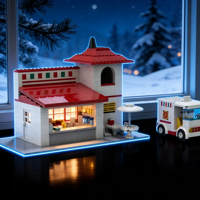 

696pcs MOC Pizza Go Remake City Model Building Blocks Toys Architecture DIY Christmas Gifts Creative Idea Education Brick