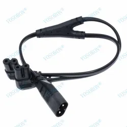 IEC 320 C8 to Dual C7 Y Splitter Power Cable Figure 8 Male to Double Right Angle Female Adapter 1 in 2 Out AC Power Cord