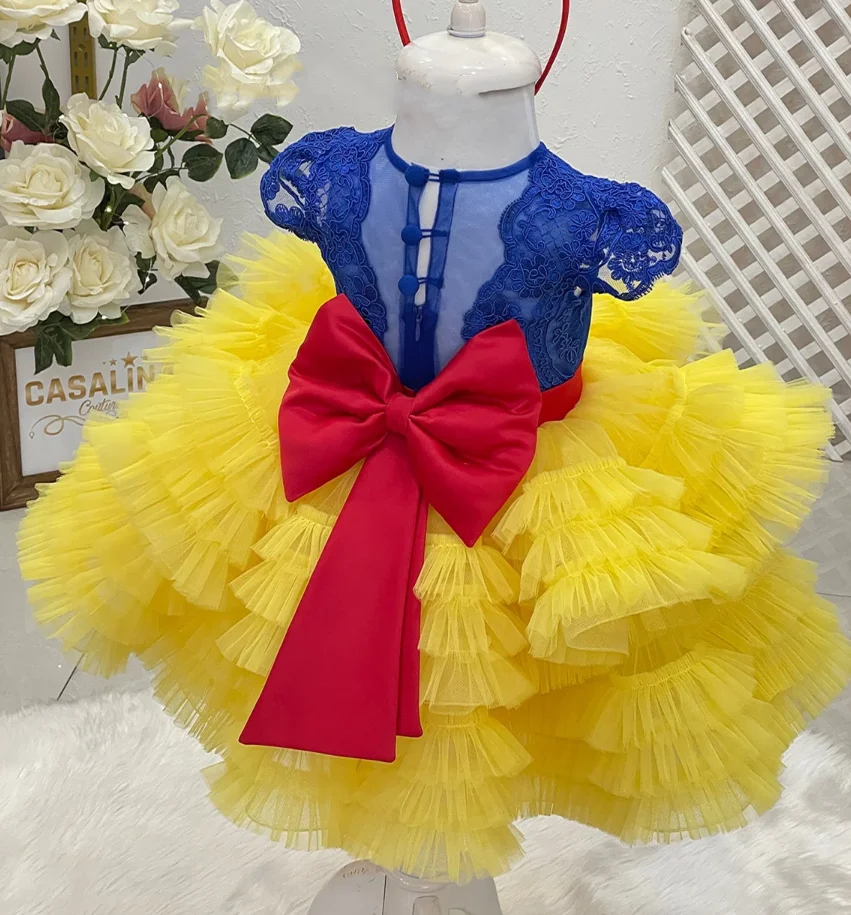 

New Yellow Skirt Baby Girl First Birthday Party Dresses Kid 1-8 Years Tutu Outfit Tulle Vestidos Kids Clothes Flower Girl Dress