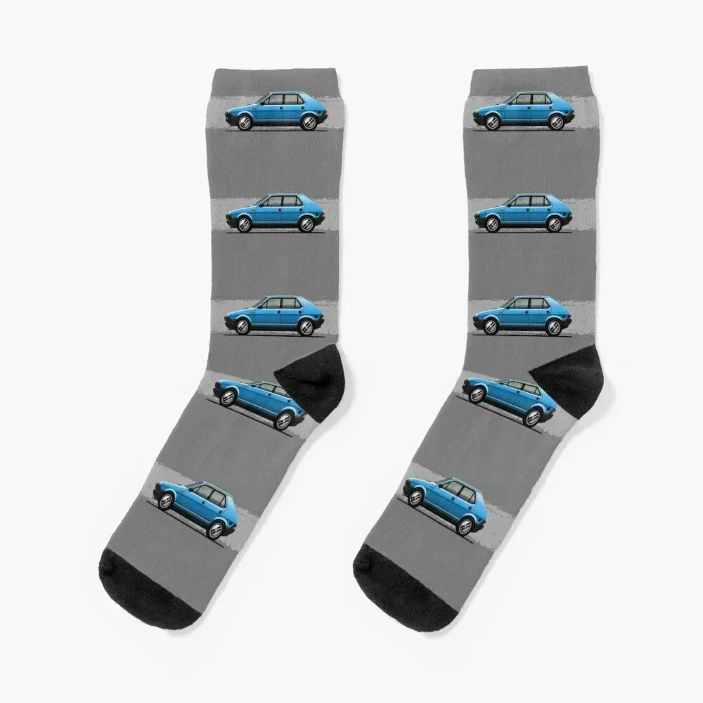 

My drawing of the Italian car in blue color Socks winter gifts Stockings snow moving stockings Men's Socks Women's