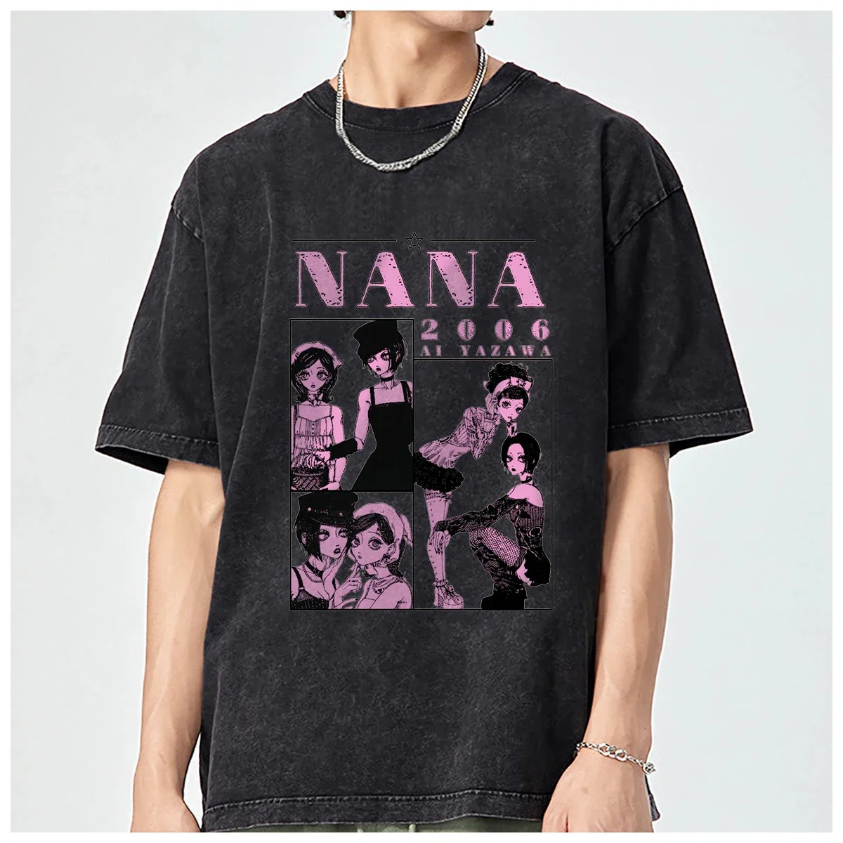 

Anime N-NANA Retro Black Stones Cookie tshirt Men T-shirt women tshirt Fashion Washed Casual Vintage Cotton Printed Unisex Y2K3