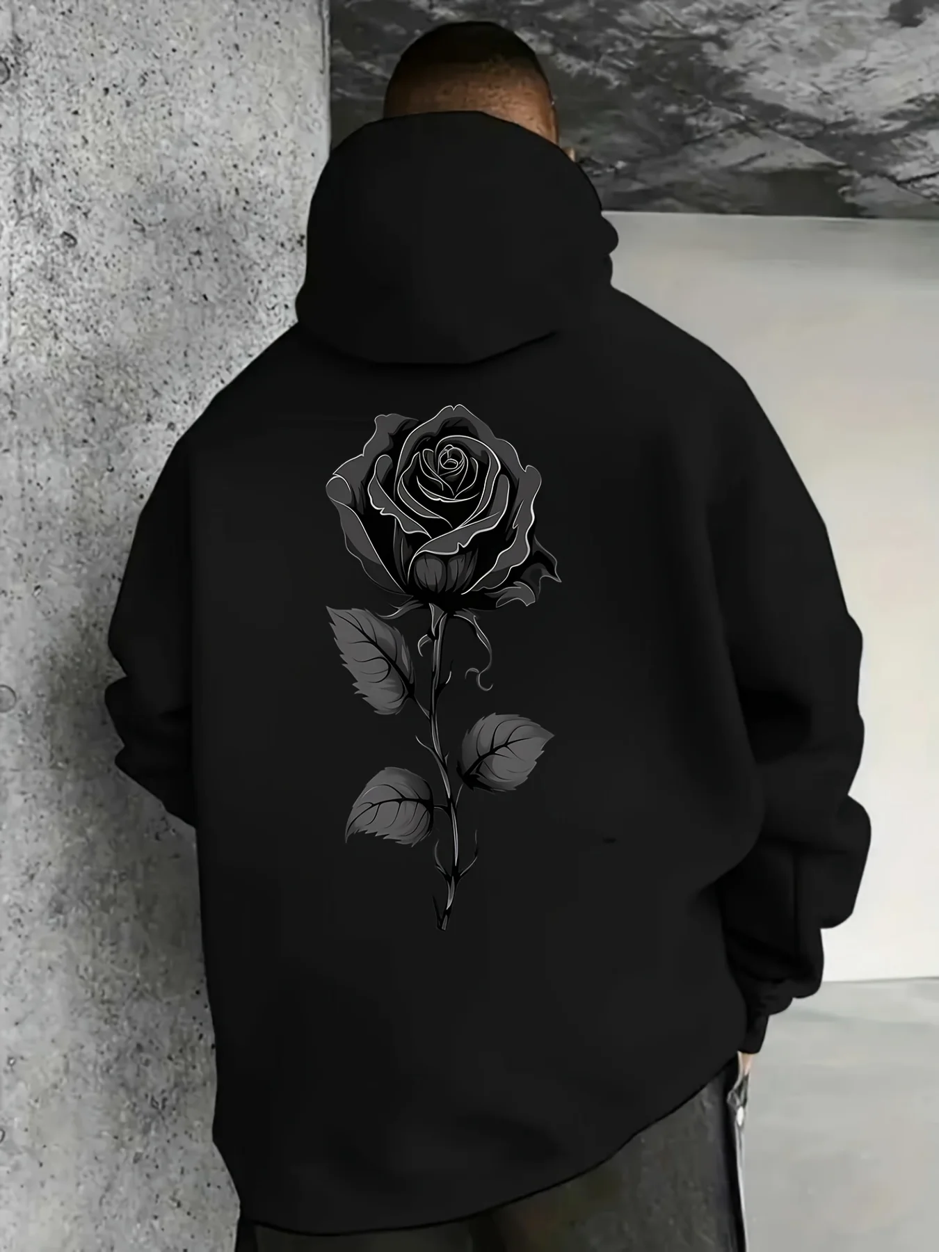 Flowers-Black-Rose-T-shirt, Trendy Street Style for All Seasons, Perfect for Casual Wear, Sports & Outings, Outdoor Clothing |   Medium Elasticity, Stay Warm
