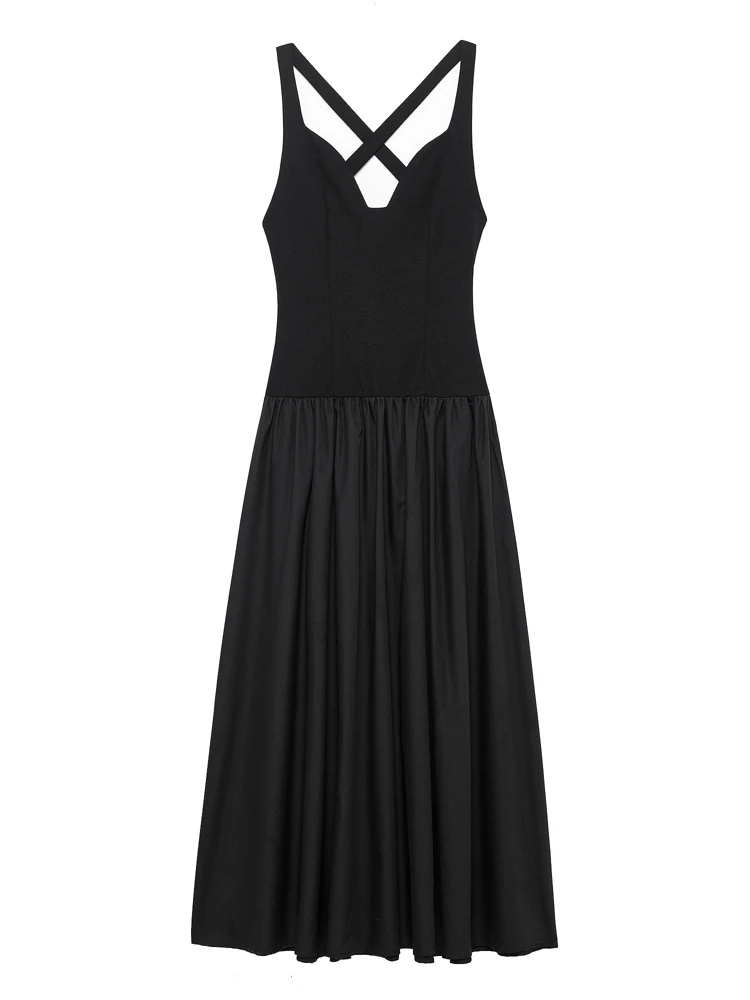 

OUROPEAN ZTATION 2025 Summer Woman's Edgy V-Collar Maxi Skirt Dresses Evening Party Woman Sleeveless Dress Ruffles zipper Top