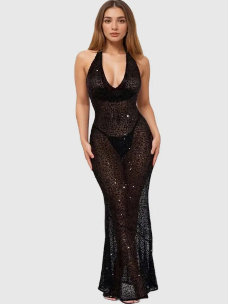 Ele Sexy Bal Deep V Ne Bodycon Par Club Evening Gown Faionable Crossbody Glitter Transparent Polyester Spandex