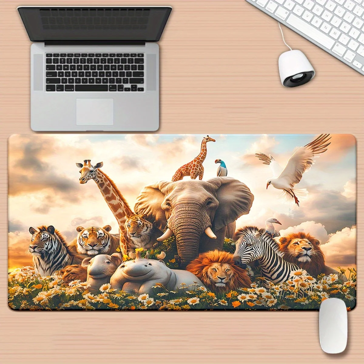 Vibrant Safari Animals Sunset Extended Desk Mat Large Non-Slip Rubber Mouse Pad for Gaming Office