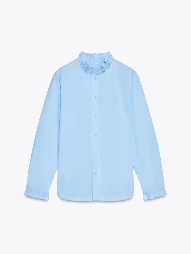 وصل حديثًا قميص نسائي كاجوال بأكمام طويلة ولون نقي للربيع، طبقات مزخرفة فضفاضة مناسبة للتنقل، سمك عادي