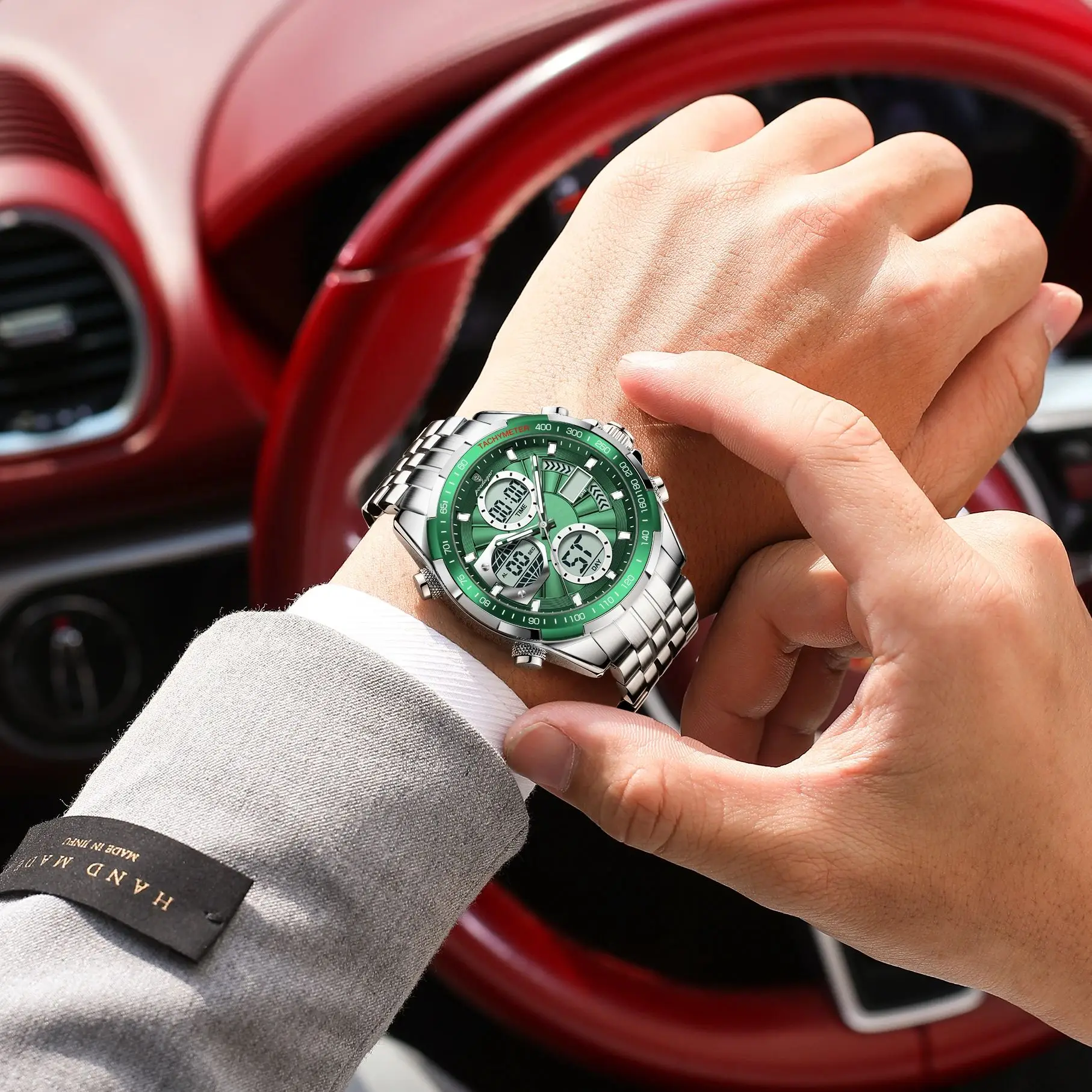 POEDAGAR Top Man ساعة مقاومة للماء إلكترونية LED ساعات رجالية فاخرة عرض مزدوج الوقت رقمي ستانلس ستيل ساعة كوارتز رجالية #5