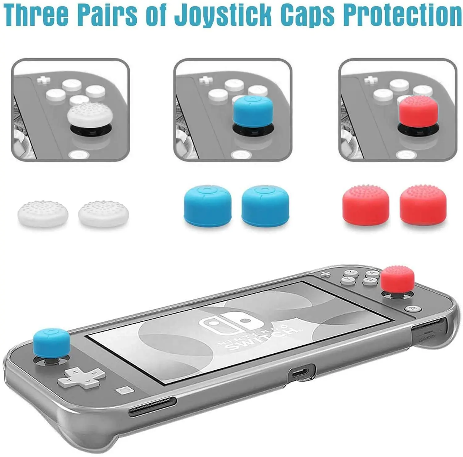 HEYSTOP Compatible with Nintendo Switch Lite Carrying Case with Accessories Kit,Tempered Glass Screen Protector 6 Thumb Grip Cap