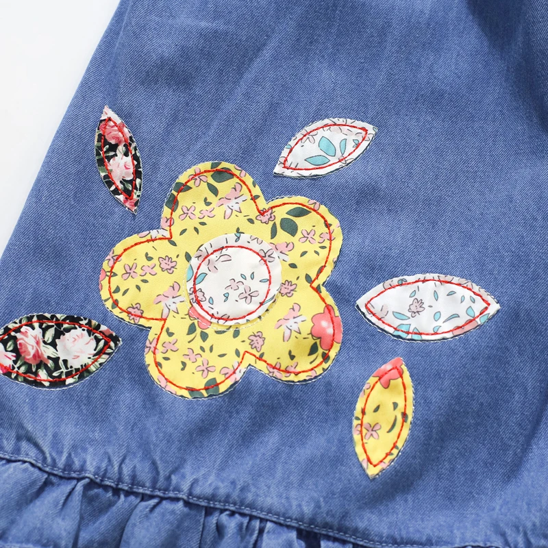 Little maven Girls Denim Dresses Flowers Appliques Toddler Baby Sleeveless Dresses for Girls 6 years Embroidery Beach Dress