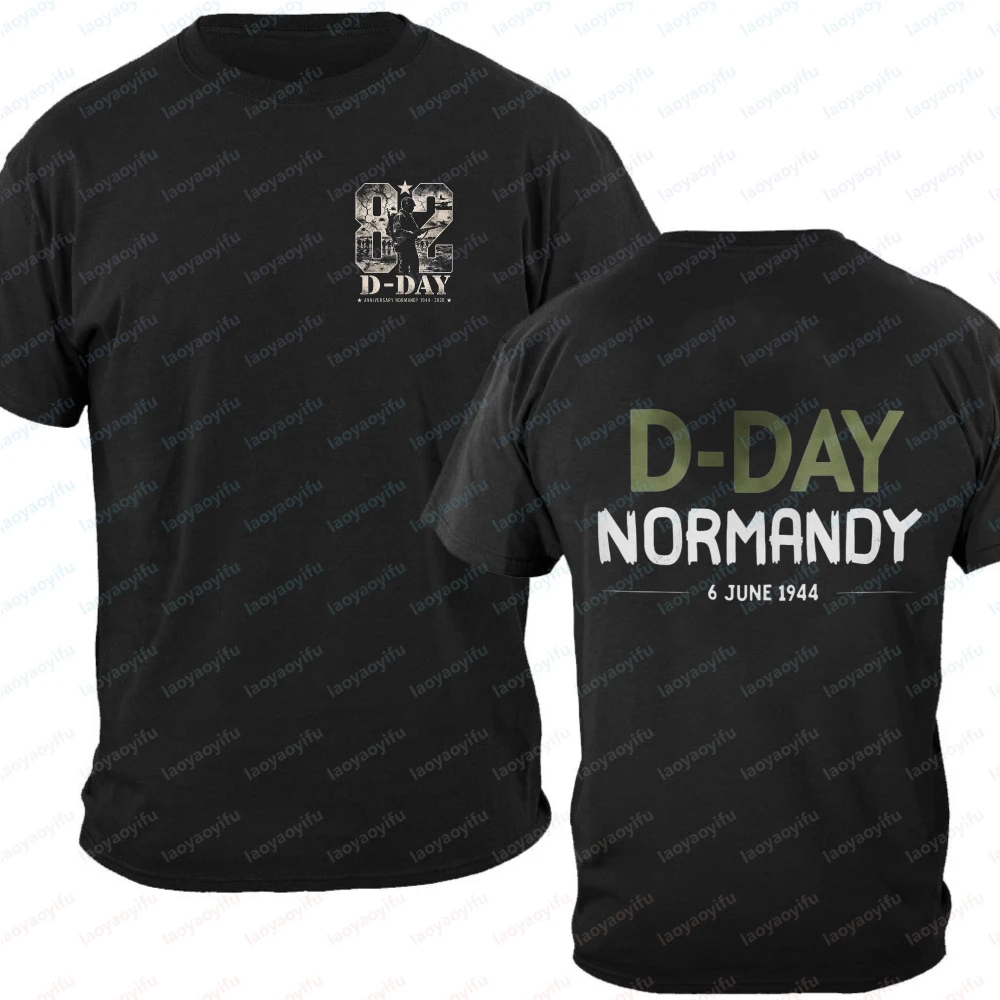 82nd Anniversary D-Day Normandy Landing 2026 Handmade T-Shirt, Men's 6 June 1944 Military Commemorative Gift Outdoors Cotton Tee