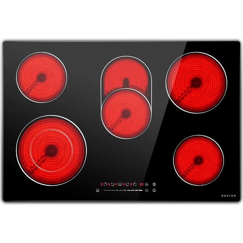 Noxton 30 Inch Electric Cooktop, 8400W 5 Burners Built-in Radiant Electric Stove Top, with Glass Protection Metal Frame