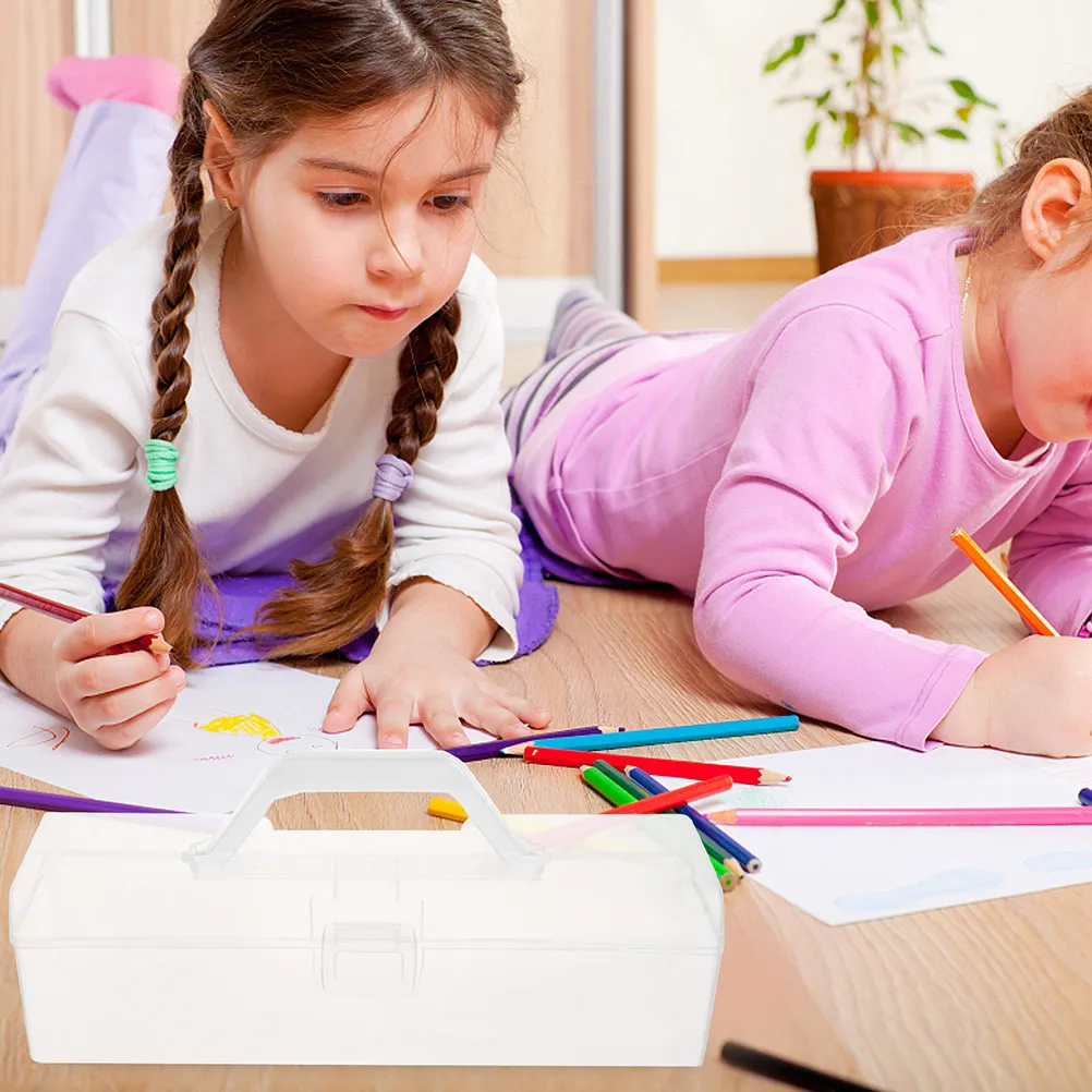 

2Pcs Transparent Storage Box Clear Thickened Portable Handle for Art Supplies Organizer Watercolor Brush Holder Stationery Tool