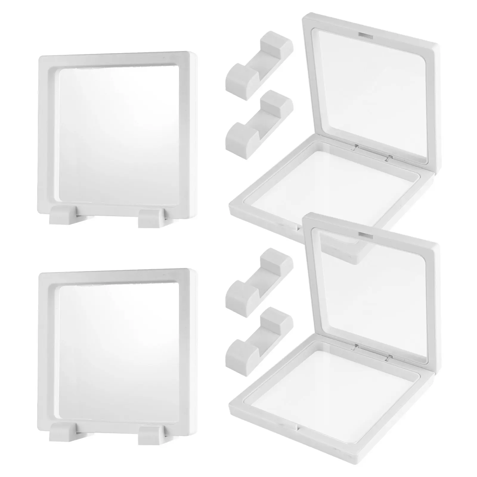 4Set Clear Display Frames Jewelry Floating Holder Box Necklace Ring Bracelet White 4 Boxes 8 Bases Floating Jewelry Organizer