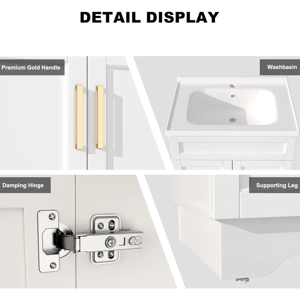 [XMSJ-مخزون محدود، اشتر الآن! ]خزانة حمام مع حوض سيراميك، خزانة حمام مع بابين، خزانة خشبية مقاس 24 بوصة