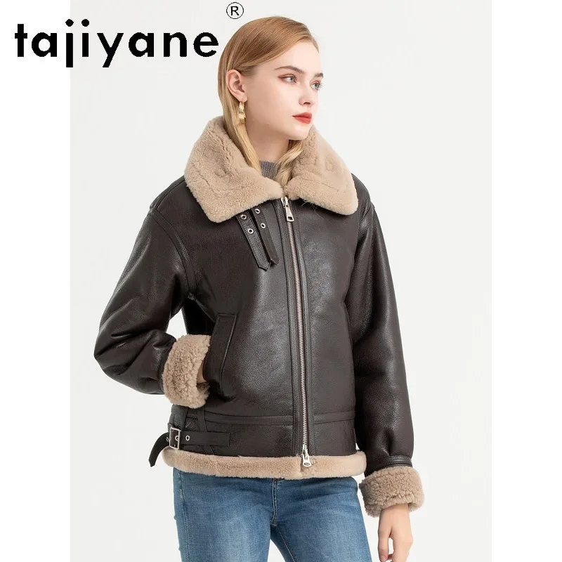 TAJIYANE Women's Leather Fur Coats Natural Merino Sheep Shearling Real Fur Coat Woman Thick Jackets for Woman Outerwear Winter