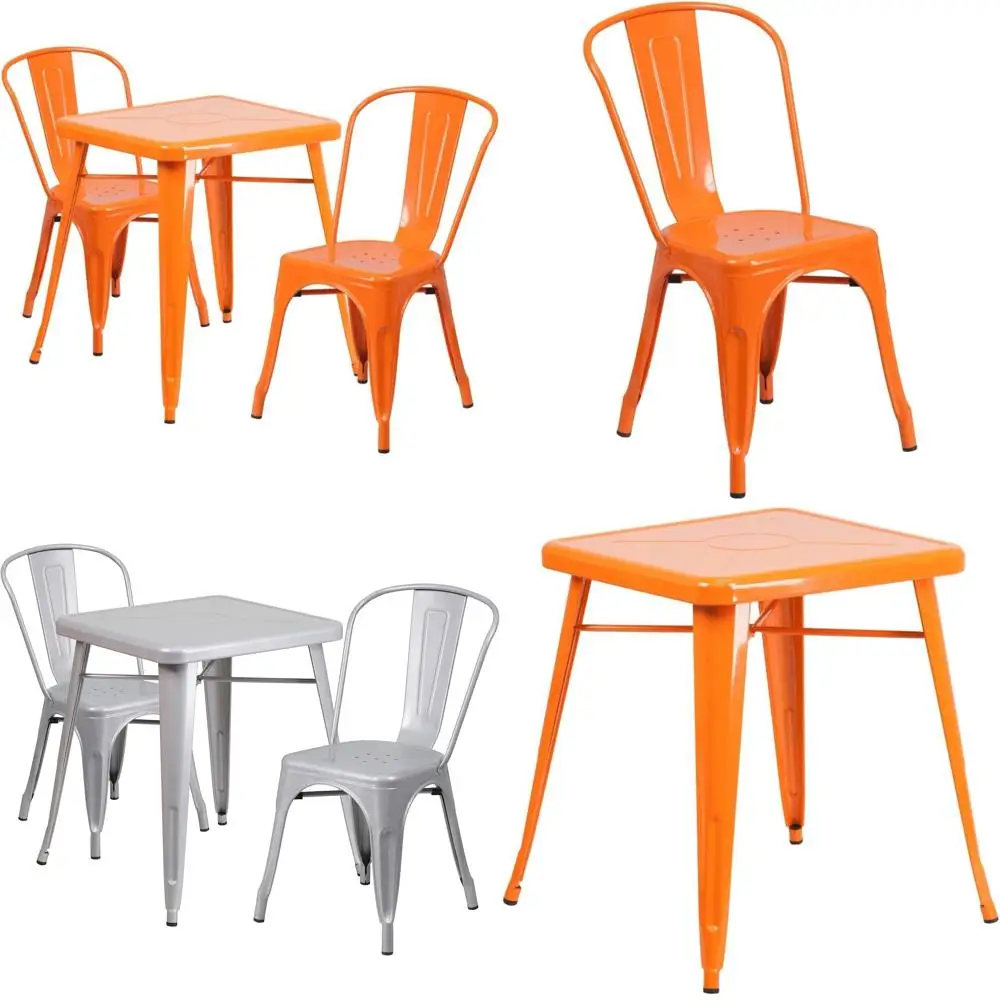 

23.75 Square Foot Orange Metal Indoor-Outdoor Table Set with 2 Stackable Chairs