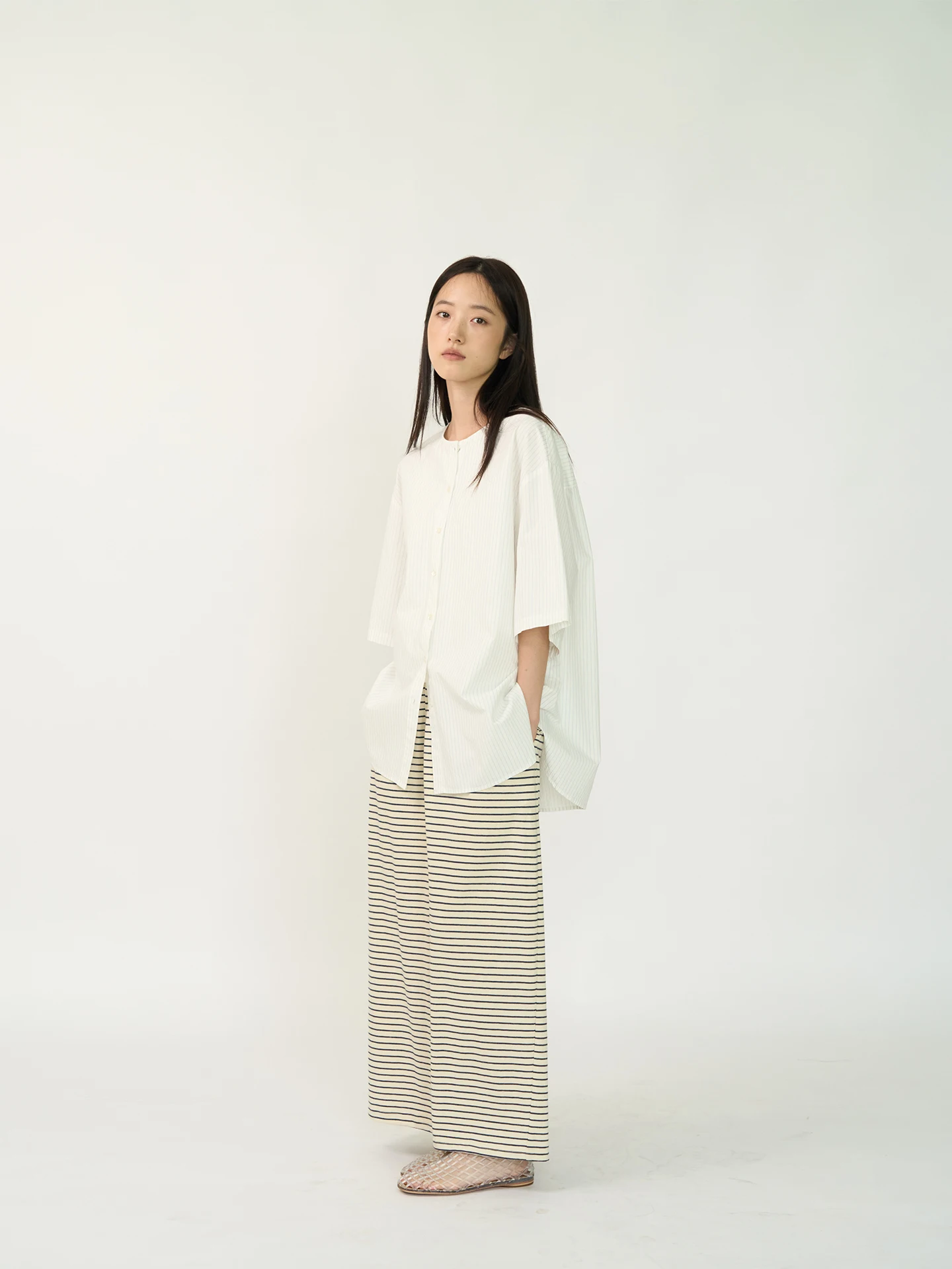 

Comfortable Wood Cotton Straight Leg f Skirt Bla White Rotation Elastic Waist Simple Sle Ci Commute Daily Wear