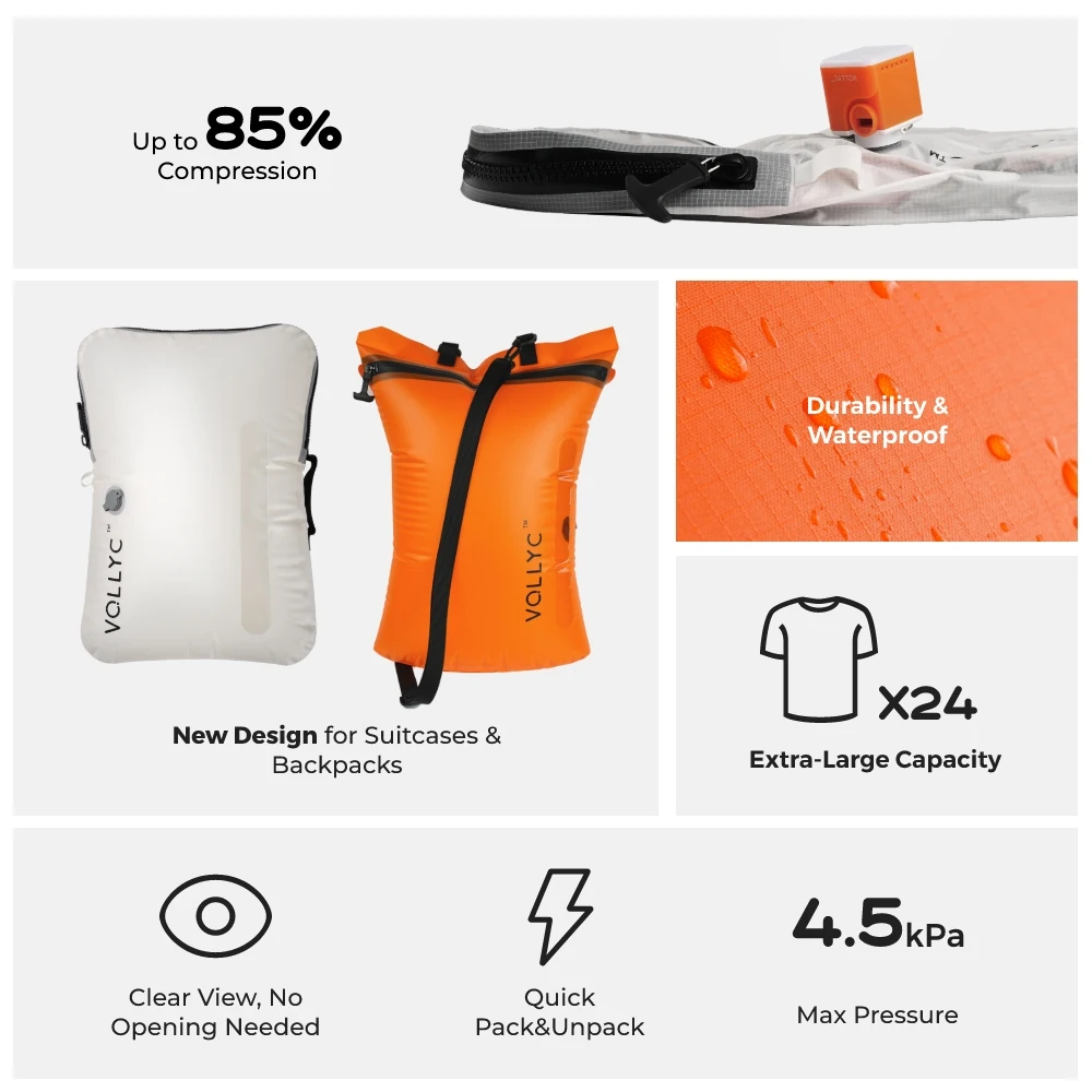 FLEXTAIL X VOLLYC EZYPACK - 25L Vacuum Storage Bag, Reusable Clothing Storage Bag, Travel Backpack Luggage Bag, 85% Compression